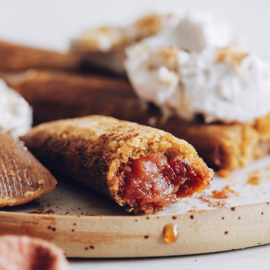 Dessert tamales oozing with delicious apple butter