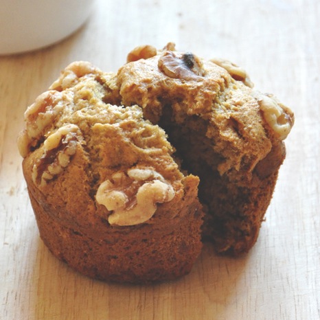 Vegan Banana Nut Muffin split in half