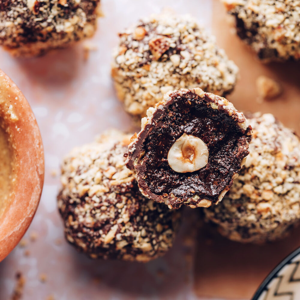 Pile of homemade Ferrero Rocher chocolates