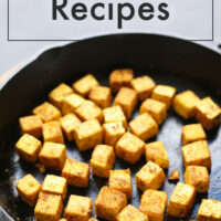 Skillet of fried tofu