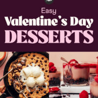 Photos of some of our easy Valentine's Day desserts including pot de creme, truffles, cookie skillet, cheesecake cups, and more