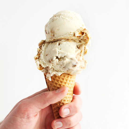 Scoops of Sea Salt Caramel Coconut Ice Cream on a cone