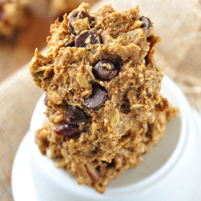 Vegan Everything Breakfast Cookies stacked in a bowl